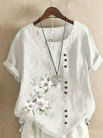 Floral Embroidery Round Neck Short Sleeves T-shirt