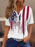 Casual American Flag Notched Short Sleeve Tee