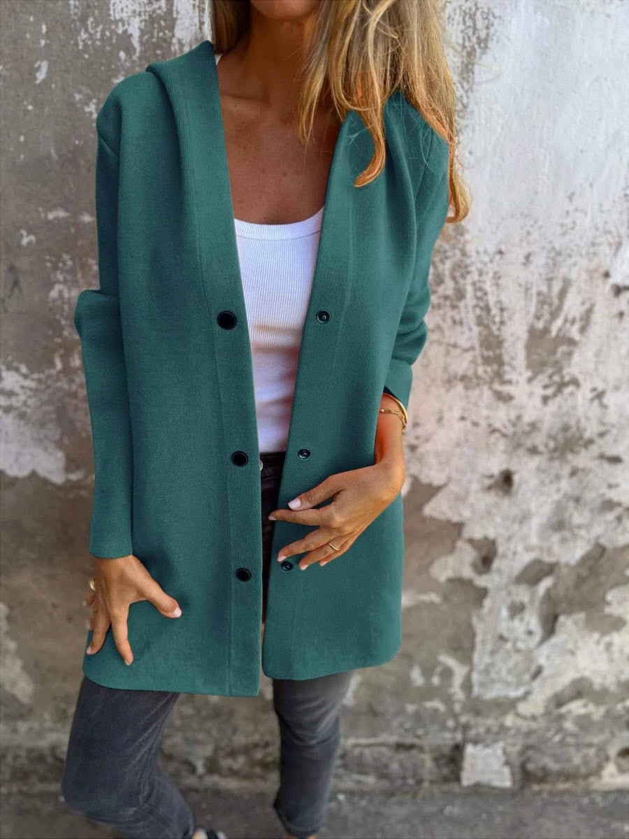 Women's Casual Single Breasted Hooded Jacket