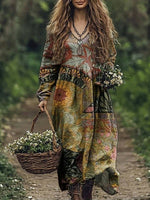 Vintage Floral Print Midi Dress