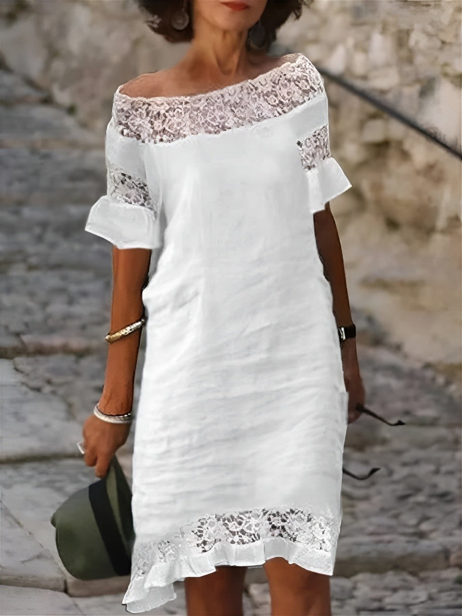 Cotton Lace Quarter-Sleeve Casual Dress