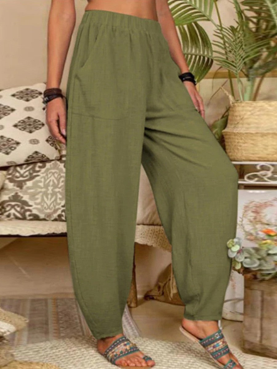 Plain Cotton Casual Pants