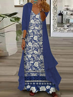 Casual Floral Print Maxi Dress With Outerwear