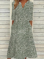 Elegant V-neck Short Sleeve Casual Midi Dress
