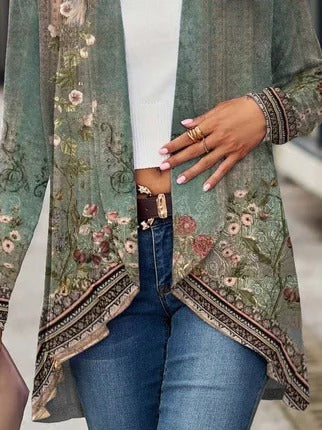 Ethnic Regular Frill Hem Lightweight Casual Loose Cardigan