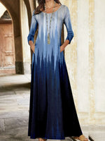 Women's Striped Crew Neck Long Sleeve Comfy Casual Maxi Dress