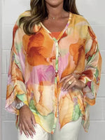 Floral Print Shirt Collar Long Sleeve Casual Shirt