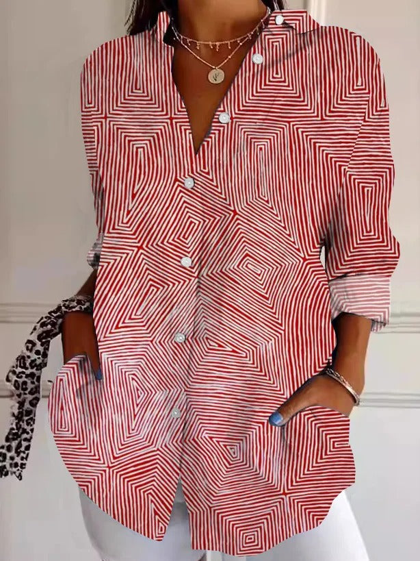 Geometric Print Shirt Collar Long Sleeve Lightweight Regular Fit Shirt