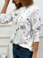 Casual Floral Print Crew Neck Long Sleeve Daily Loose Blouse