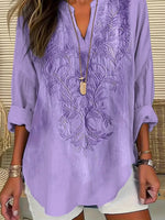Floral V-neck Long Sleeve Basic Casual Shirt