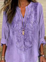 Floral V-neck Long Sleeve Basic Casual Shirt