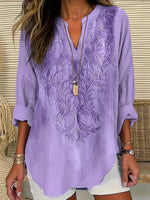 Floral V-neck Long Sleeve Basic Casual Shirt