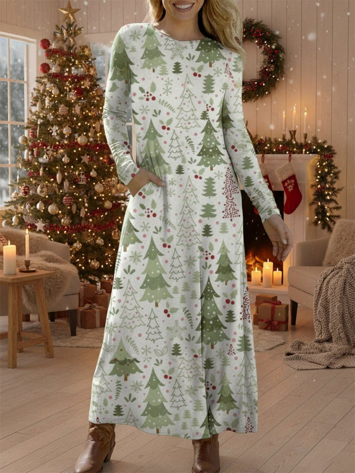 Cedar Print Pocket Stretch Dress