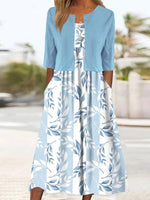 Half Sleeve Floral Elegant Two-Piece Midi Dress