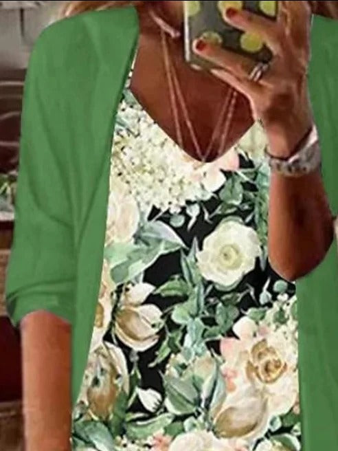 Wrap Casual Floral 3/4 Sleeves Two-Piece Maxi Dress