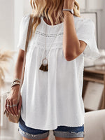 Loose Plain Casual Lace Short Sleeve Shirt