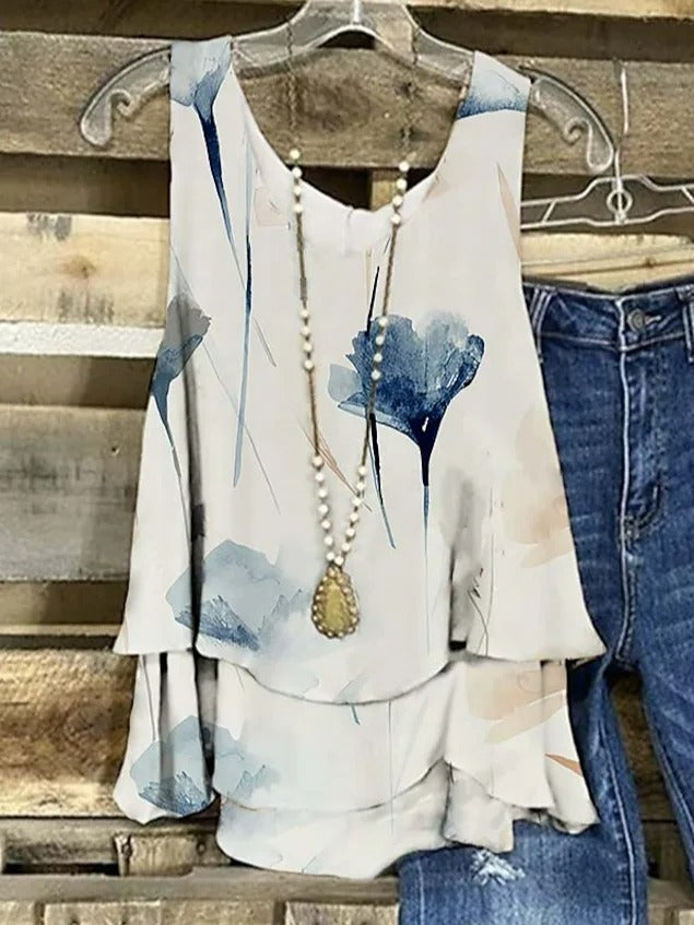 Floral Crew Neck Casual Tank Top