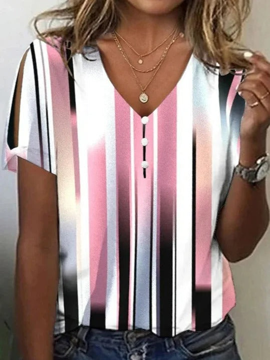 Geometric V-Neck Casual Loose Shirt