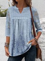 Lace Solid Color Loose Casual Shirt