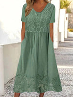 Women's Plain Crew Neck Short Sleeve Comfy Casual Lace Maxi Dress