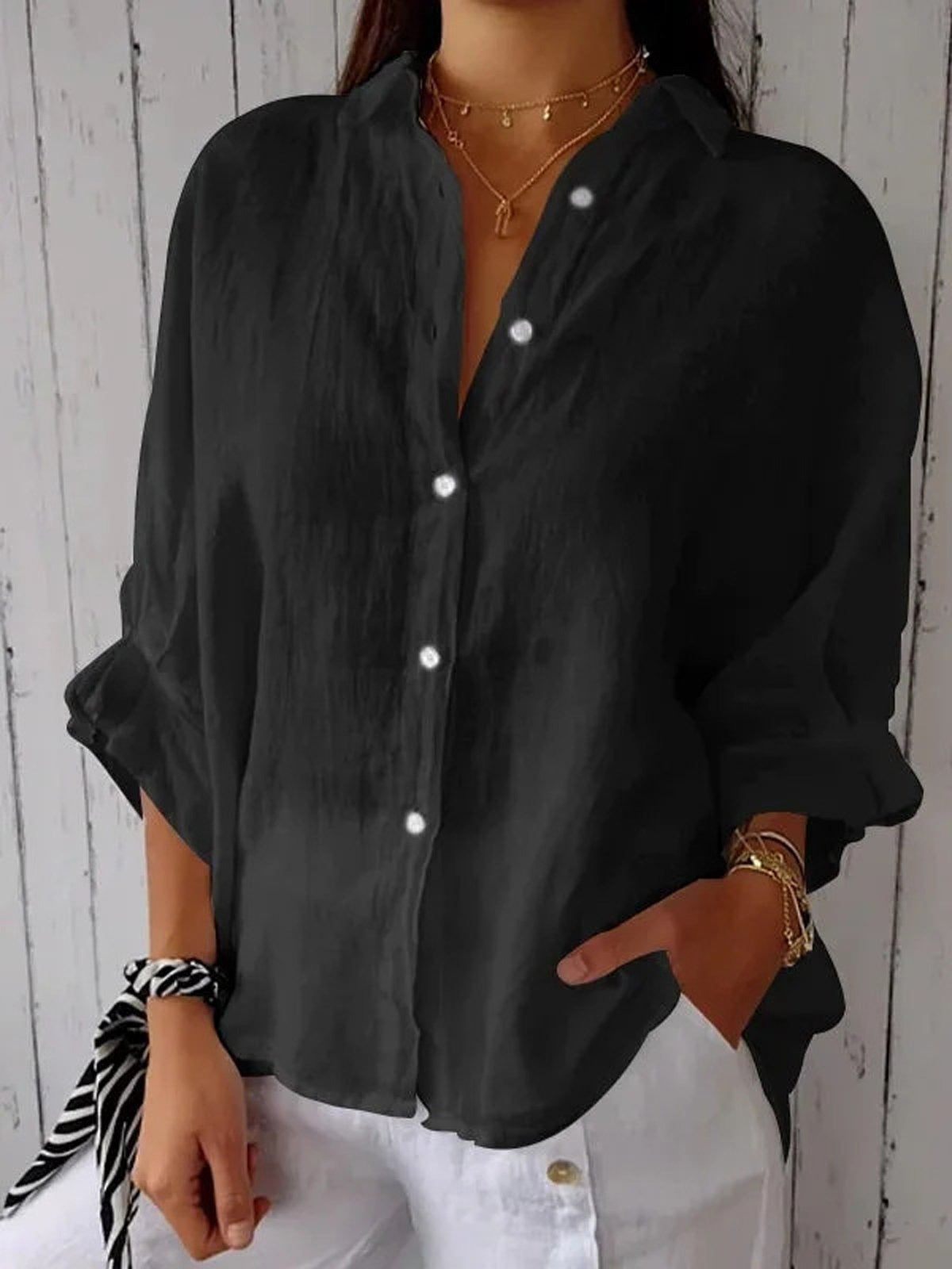 Women's Daily Plain 3/4 Sleeves Loose Shirt