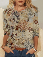 Floral Crew Neck Long Sleeve T-Shirt Casual Style