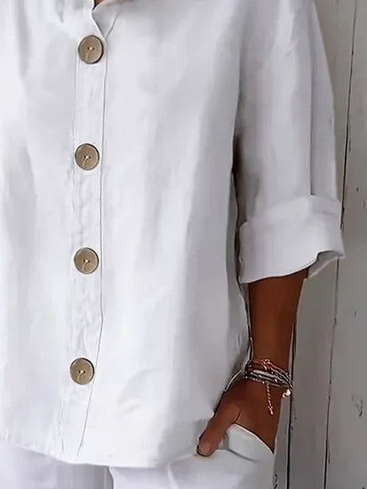 Plain Shirt Collar Long Sleeve Button Casual Shirt