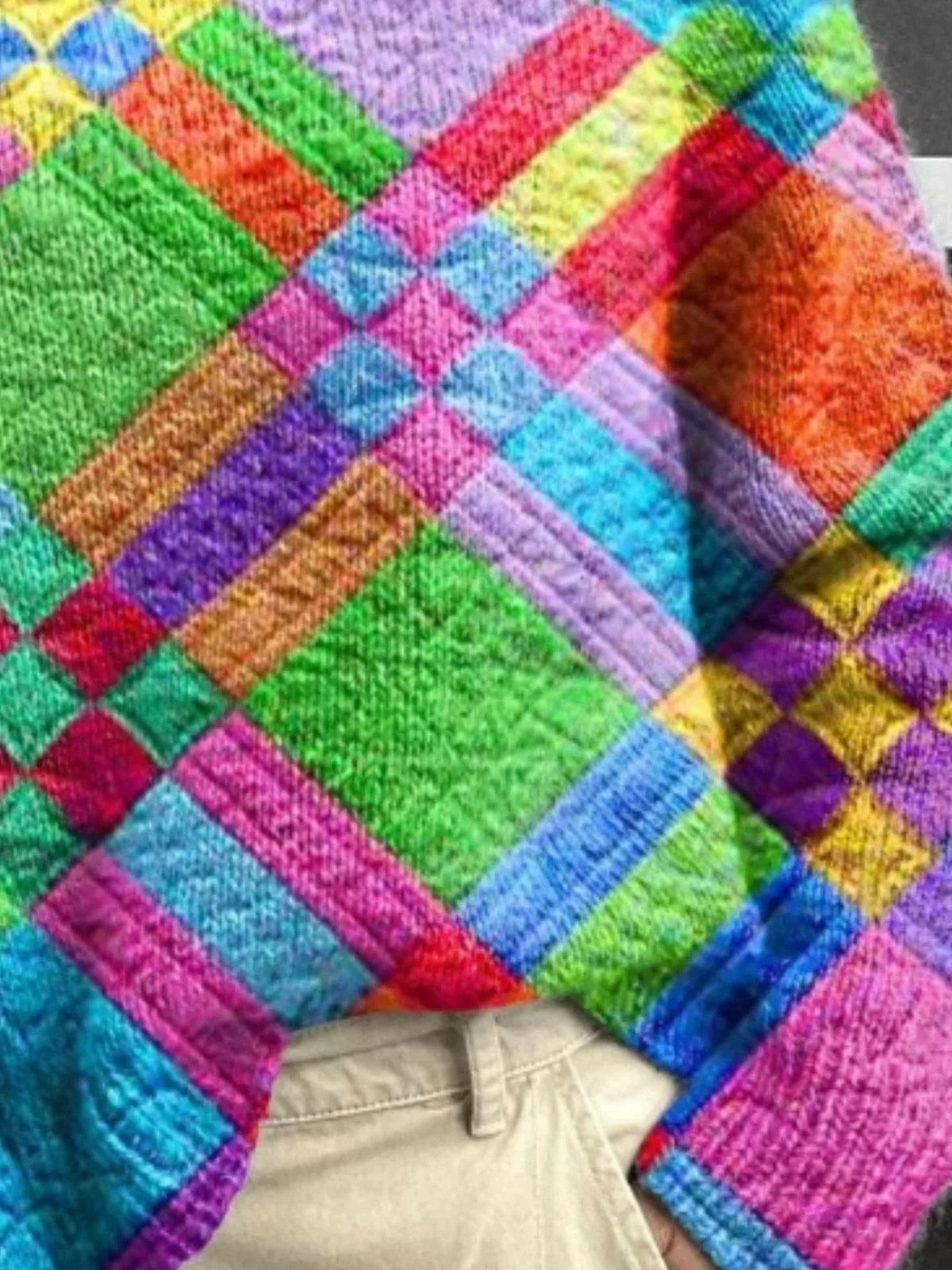 Colorful Geometric Turtleneck Long Sleeve Comfy Casual Sweater