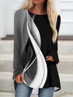 Vintage Crew Neck Long Sleeve Tops