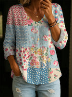 Women's Retro Floral Pattern Art Print Casual Cotton Shirt