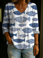 Women's Retro Floral Pattern Art Print Casual Cotton Shirt