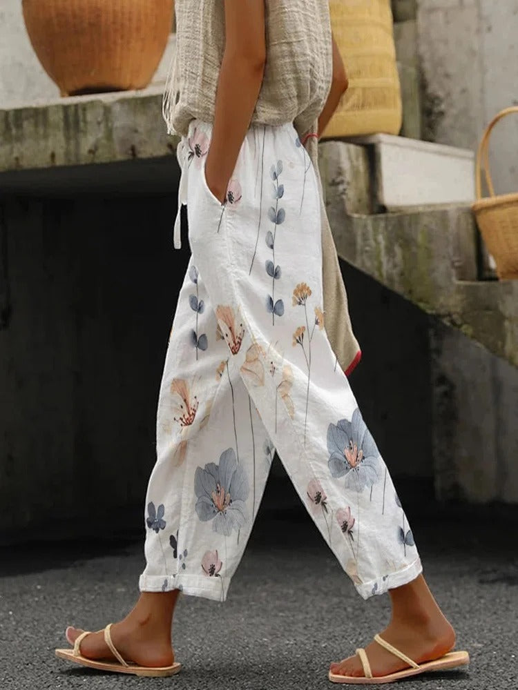 Casual Floral Lace-Up Loose Pants