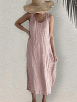 Women's Plain Crew Neck Sleeveless Comfy Casual Midi Dress