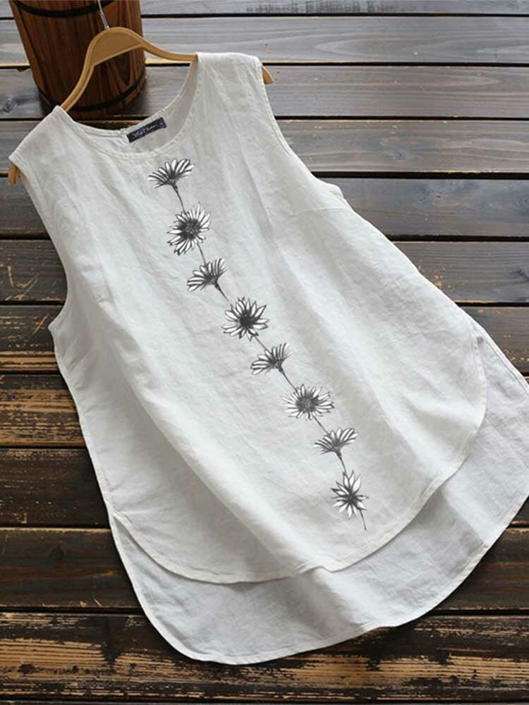 Women's Floral Print Sleeveless Crew Neck Tank Top