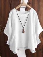 Women's Solid Crew Neck Dolman Sleeve Cotton Blouse