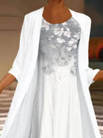 Women's Floral Print 3/4 Sleeves Two Piece Maxi Dress