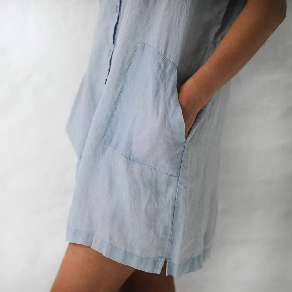 Women's Shirt Collar Short Sleeve Loose Casual Shirt Mini Dress