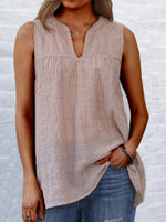 Striped Sleeveless Casual V Neck Blouse