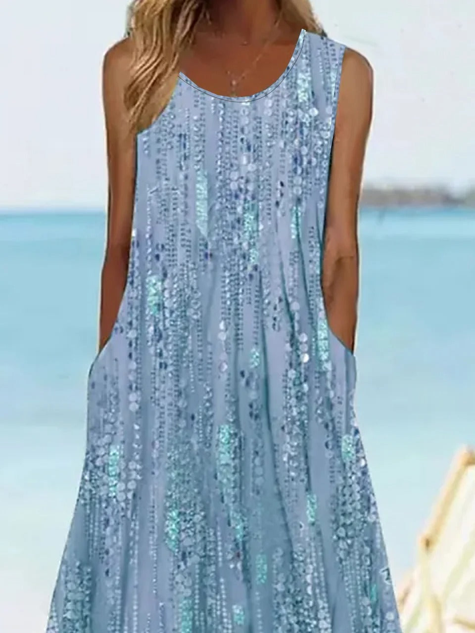 Floral Printed Vacation Loose Sleeveless H-Line Short Dress