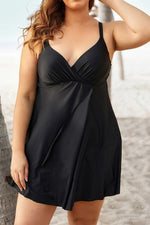 Solid Color Side Slit Deep V Spaghetti Straps Swimdress