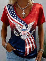 Retro Flag And Eagle Pattern Casual T-shirt