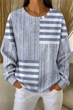 Casual Crew Neck Abstract Stripes Sweatshirt