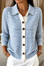 Women Regular Fit Striped Casual Knit Plain Comfy Cardigan
