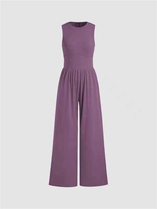 Women's Solid Sleeveless Wide Leg Jumpsuit