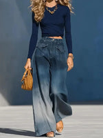 Chic Gradient Color Casual Pockets Washed Jeans