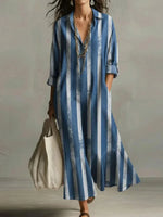 Trendy Striped Long Sleeve Maxi Shirt Dress