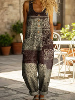 Vintage Ethnic Style Pattern Print Casual Sleeveless Jumpsuit
