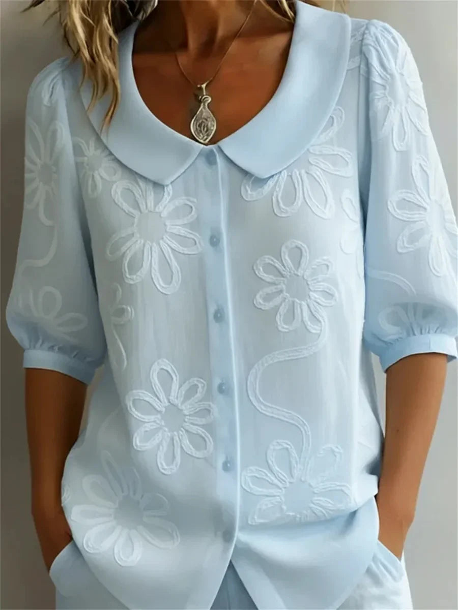 Floral Peter Pan Collar Printed Half Sleeve Shirt