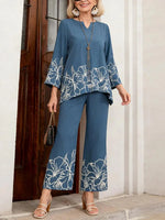 Blue Floral Print Two Piece Set