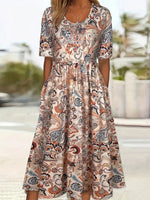 Ethnic Style Round Neck Half Sleeve Dress